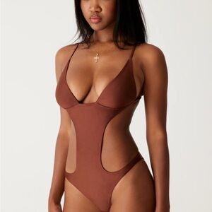 Frankie's Bikinis Brown Cutout One-Piece Swimsuit